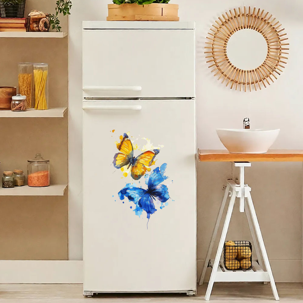 Kitchen Appliances Yellow - Наклейка на холодильник с акварельными синими